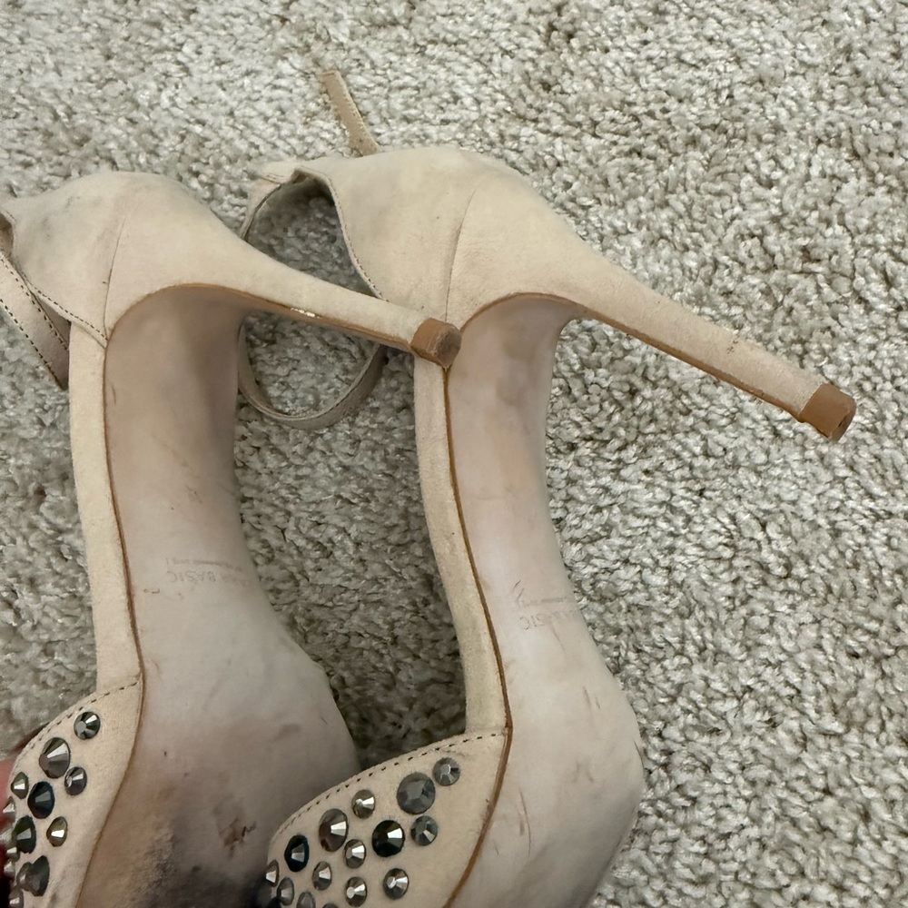 Zara Nude Studded Peep-Toe Heels - Picture 6 of 8